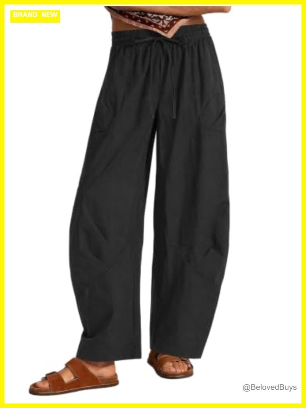 EXLURA Womens Baggy Barrel Wide Leg Pants Drawstring Hiking Cargo Trousers